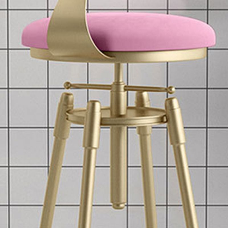 Taburete de bar redondo de terciopelo Glam, reposapiés, taburete de mostrador interior con patas de hierro dorado