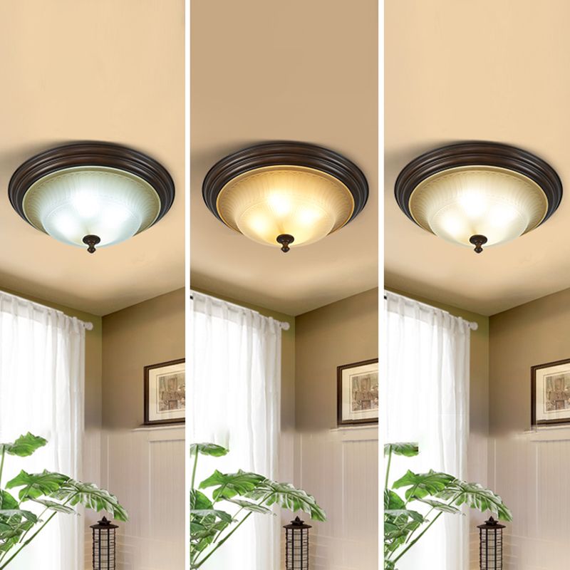 20" Wide Classic Bowl Flush Mount with Glass Shade Bronze Flush Ceiling Light for Bedroom
