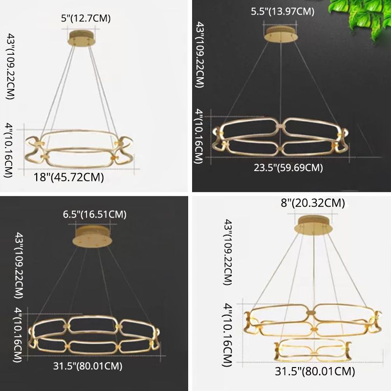 Luz de araña colgante de círculo Minimalismo de la sala de estar de metal Led colgante en oro