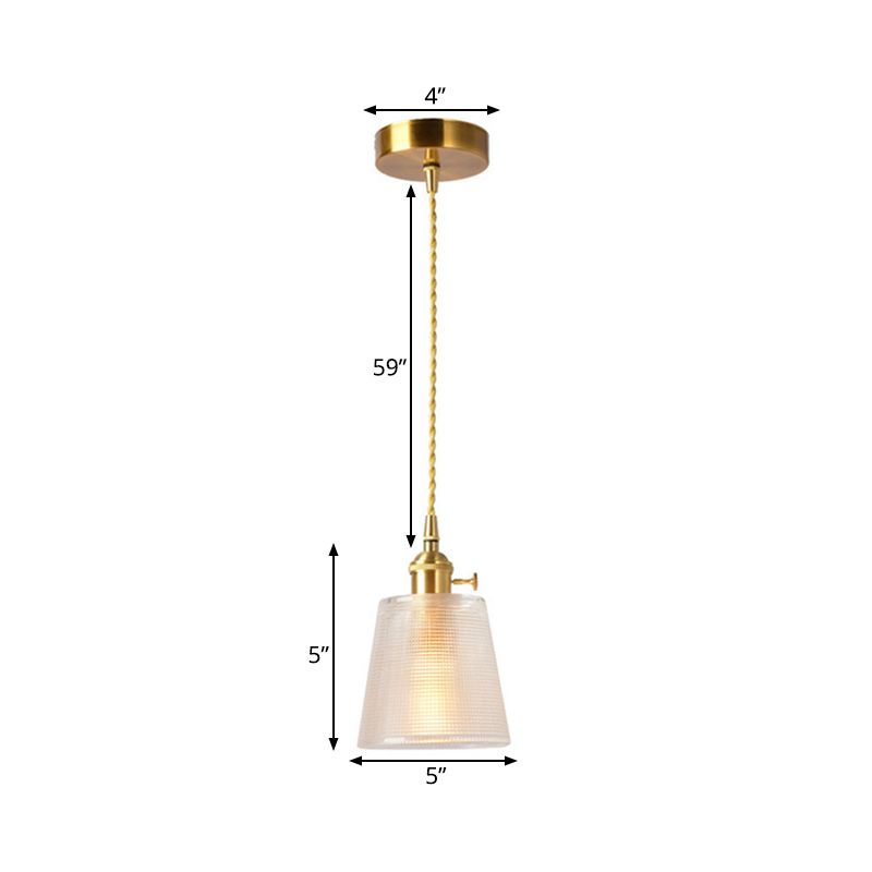 Bell Hanging Light Modernist Clear Lattice Glass 1 Bulb Suspended Lighting Fixture in Gold with Metallic Switch