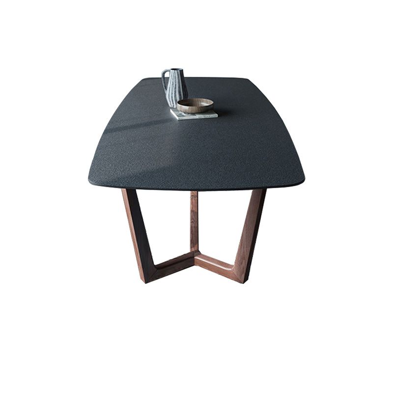 Modern Rectangle Stone Dining Table Ash Wood Base for Kitchen