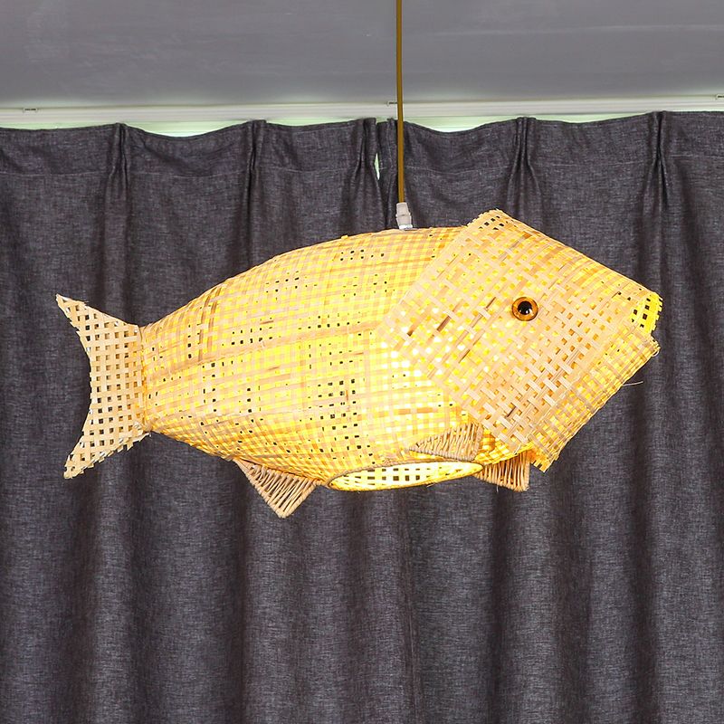 Bamboo Fish Hanging Pendant Light South-East Asia Single Beige Ceiling Light for Restaurant