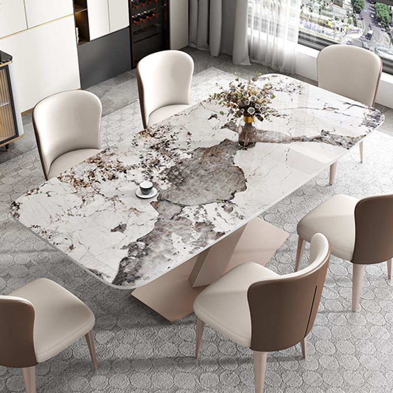 Metal Modern Rectangular Dining Table Sintered Stone Dining Table with Pedestal Base