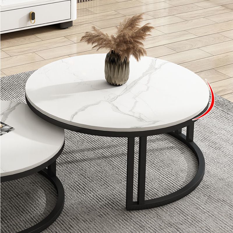 Contemporary Round Slate Coffee Table Steel Frame Cocktail Table