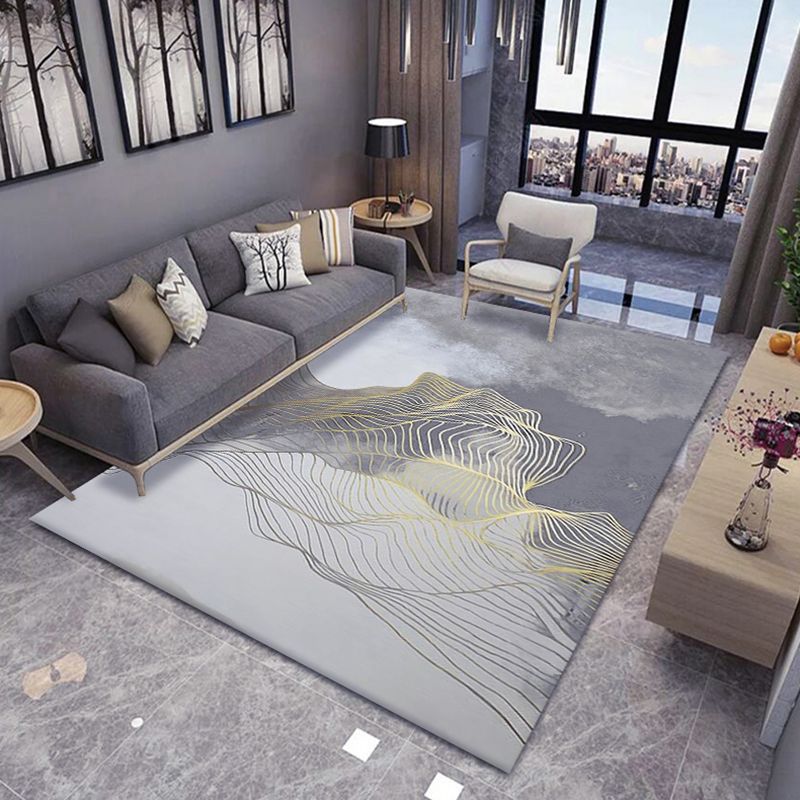 Grijs modern tapijt abstract print polyester gebied tapijt anti-slip gemakkelijke tapijten voor salon