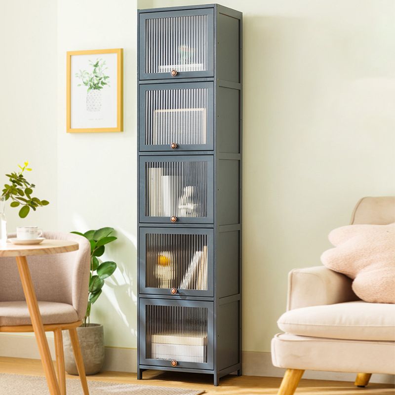 Bamboo Standard Bookcase Scandinavian Closed Back Bookshelf with Cabinets
