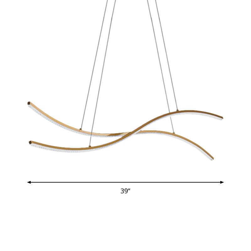 Acrylic Waving Linear Island Pendant Lighting Simple 31.5"/39"/47" W LED Chandelier Light in Gold, Warm/White Light