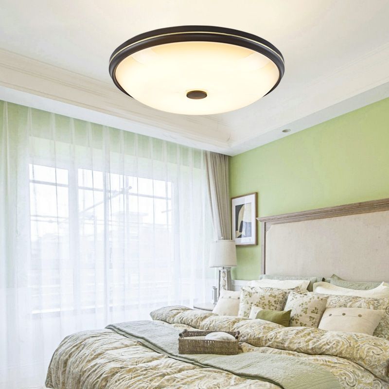 Round Glass Shade Ceiling Lamp Vintage LED Flush Mount Lighting for Bedroom