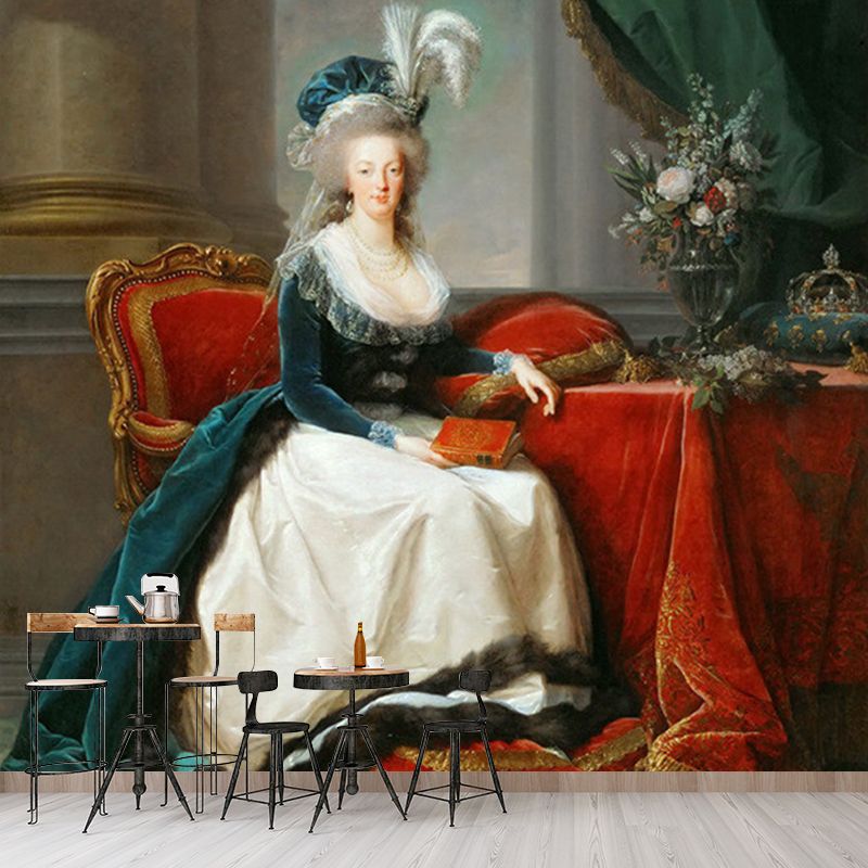 Classic Marie Antoinette Mural Wallpaper Non-Woven Stain Resistant Red-Blue-Green Wall Decor for Accent Wall