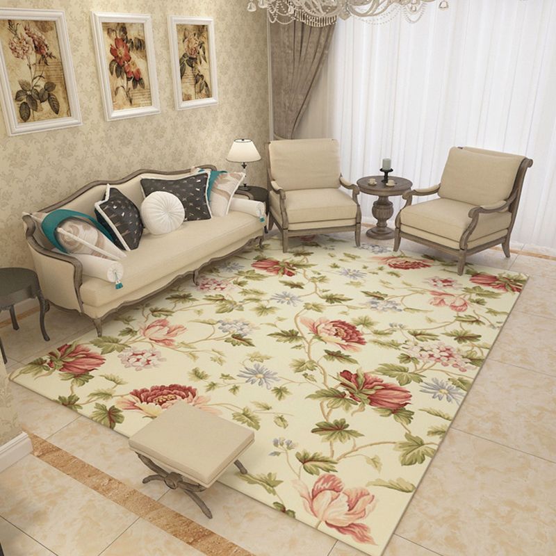 Modern Living Room Rug Multicolored Plant Pattern Indoor Rug Synthetics Anti-Slip Backing Washable Carpet