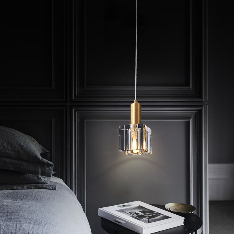 Luces colgantes colgantes de cristal de 1 luz Cubo transparente de lámparas colgantes para dormitorio