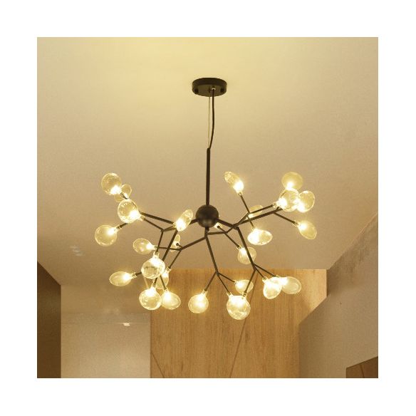 Branch Design Glass Hanging Lamp Modernist 27/36 Lights Black/Gold Chandelier Pendant Light with Leaf Shade