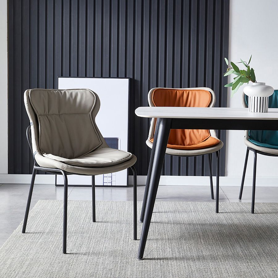 Industrial Style Leather Dining Armless Chairs Solid Back Dining Chair for Kitchen