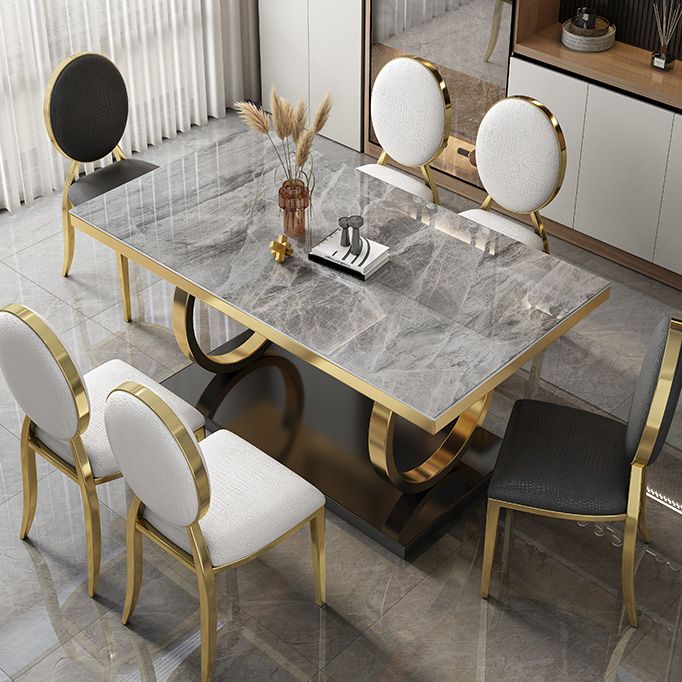 Glam Style Dinner Table Rectangle Stone Dining Room Table for Kitchen
