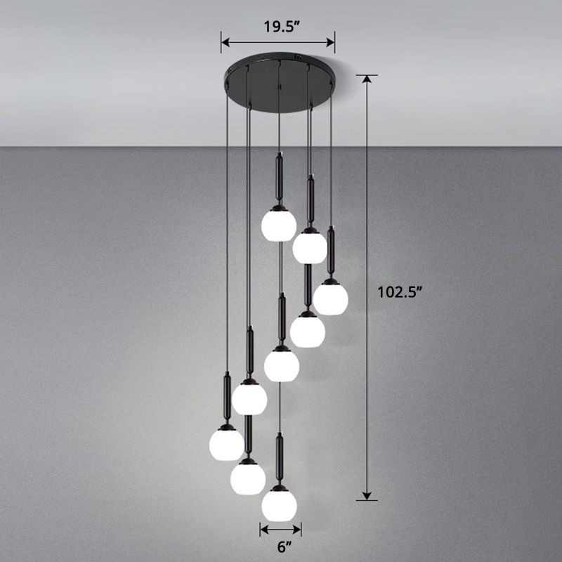 Globe Stairs Multi Lamp Ceiling Light Cream Glass Modern Pendant Lighting Fixture