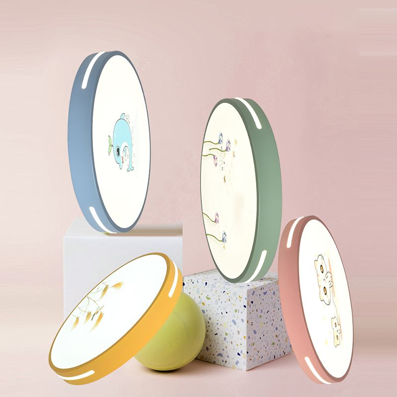 Round Shape LED Ceiling Lamp Kids Style Iron 1 Light Flush Mount for Dining Room