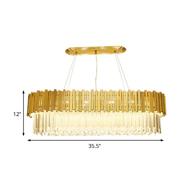 26"/35.5"/39" W Modern Oblong Layered Metal Chandelier Lamp 6-Light Golden Hanging Light with Crystal Icicles