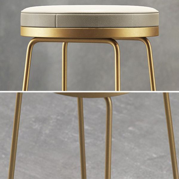 Contemporary Metal Barstool Faux Leather Backless Counter Stool with Iorn 4 Legs