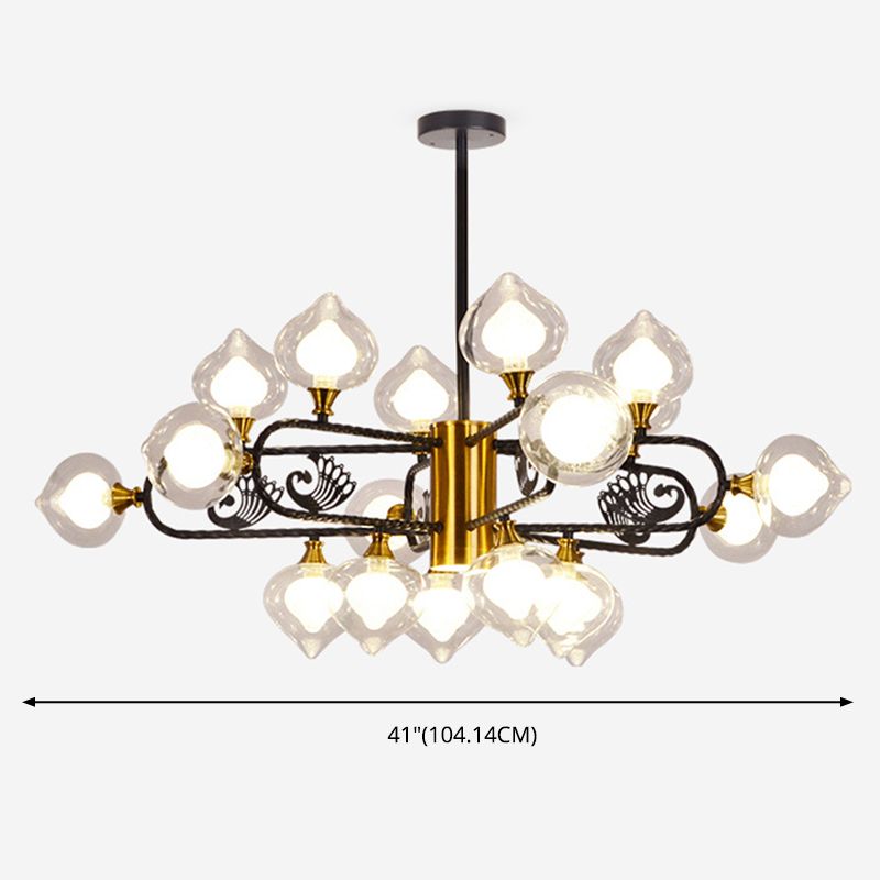 Black-Gold Peach Shaped Chandelier Postmodern 18-Bulb Clear and Frosted Glass  Pendant