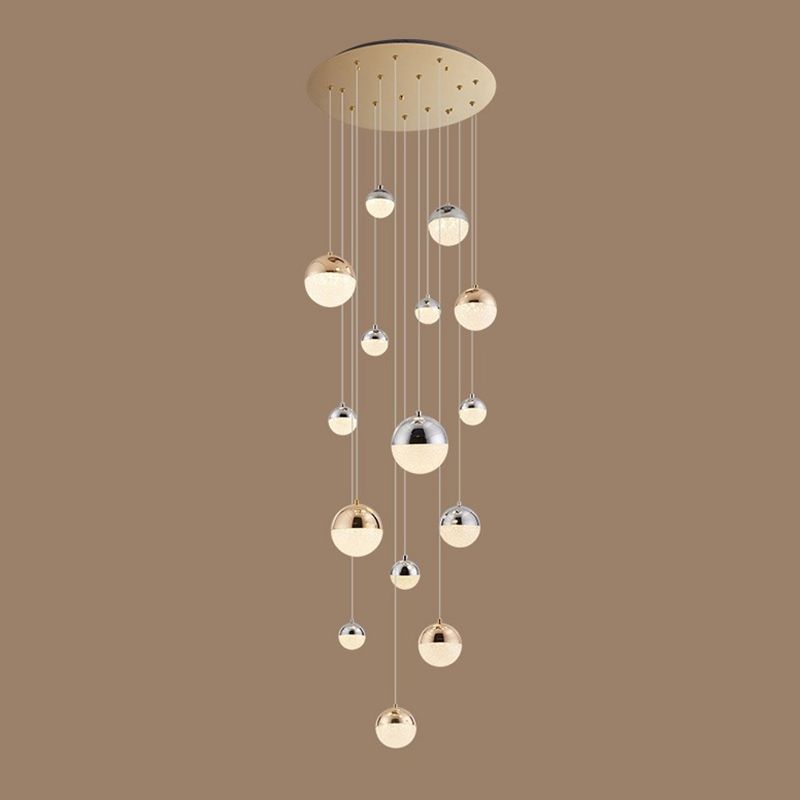 Silver-Gold Globe Multi Pendant Light Minimalist 15-Head Acrylic Bubbles Hanging Light Fixture