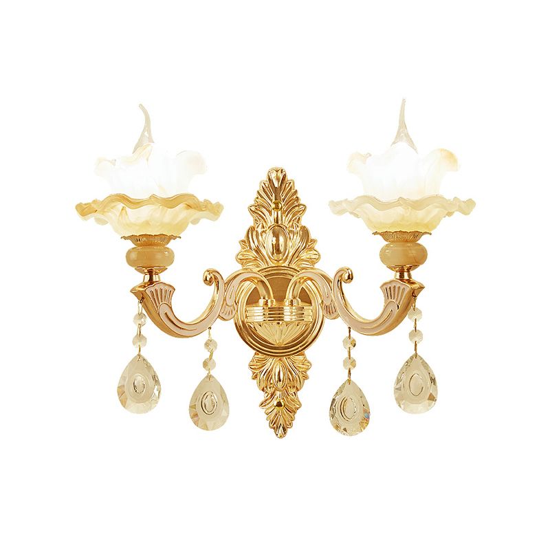 Frosted Glass Lotus -vormige wandbevestiging Licht Vintage woonkamer SCONCE LICHTING IN GOUD