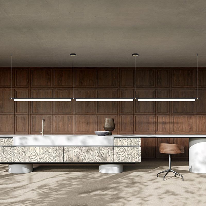 Modern LED Island Lighting Linear Metal Chandelier Light Fixture for Dining Room
