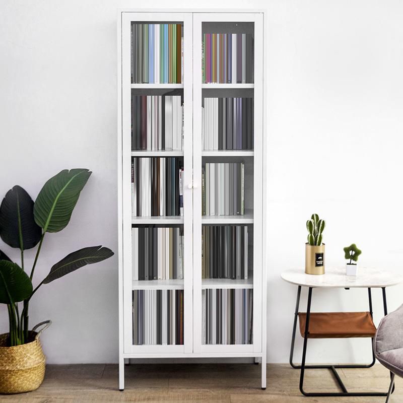 Standard Metal Bookshelf Closed Back 5 Shelves Bookcase with Doors