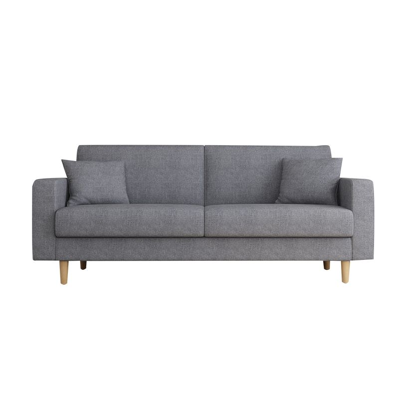 Contemporary Fabric Sofa 3-seat Square Arm Sofa with 2 Pillows