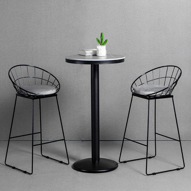 1/3 Pieces Industrial Iron Bar Table Set Round Bistro Set with Grey Faux Marble Top