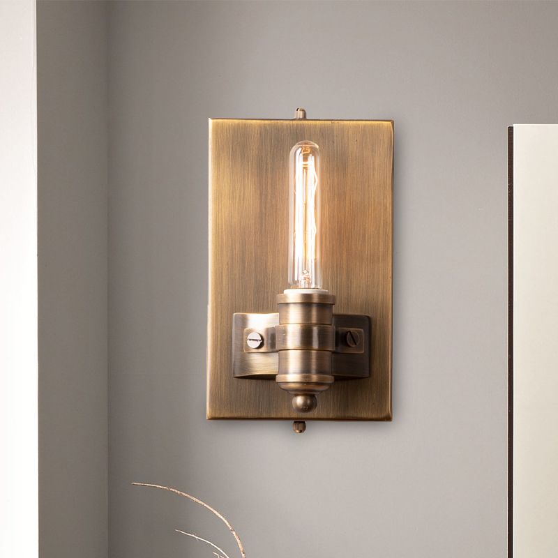 1/2 Heads Bare Bulb Sconce Lighting Vintage Bronze Metal Wall Mount Lamp Fixture with Rectangle Backplate