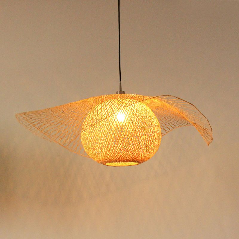 Bamboo Handwoven Suspension Lighting Minimalist 1 Head Wood Pendant Ceiling Light for Restaurant