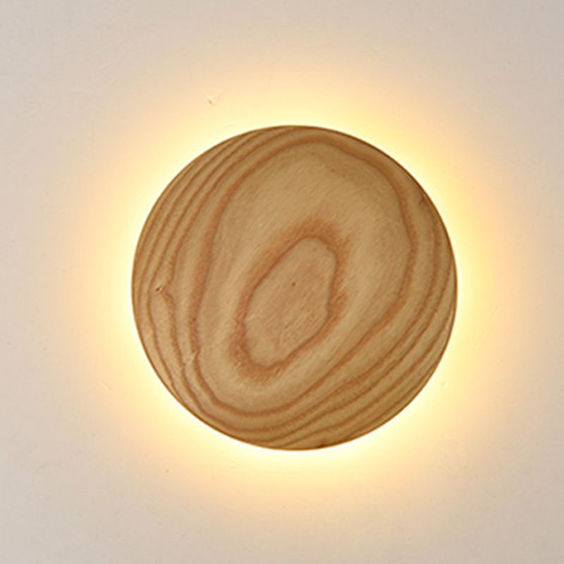 Atmosphere Circle Shape Wall Sconce Light Natural Oak LED Wall Lighting for Bedroom