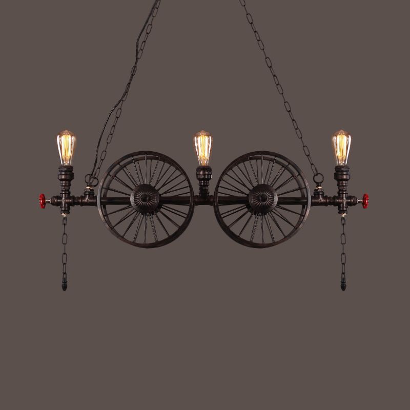 Wheel Piping Living Room Island Light Industrial Iron 2/3/4 Heads Black Hanging Light Fixture