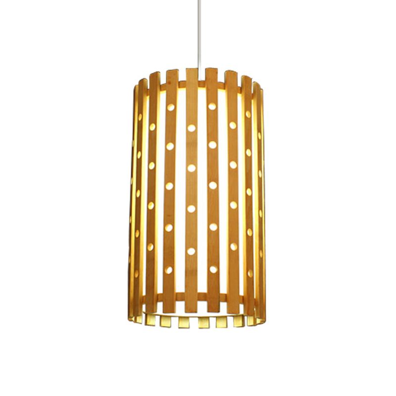 Zylinder Deckenleuchte moderne hohle Bambus -Einlampe Hängelampe im Beige für Wohnzimmer