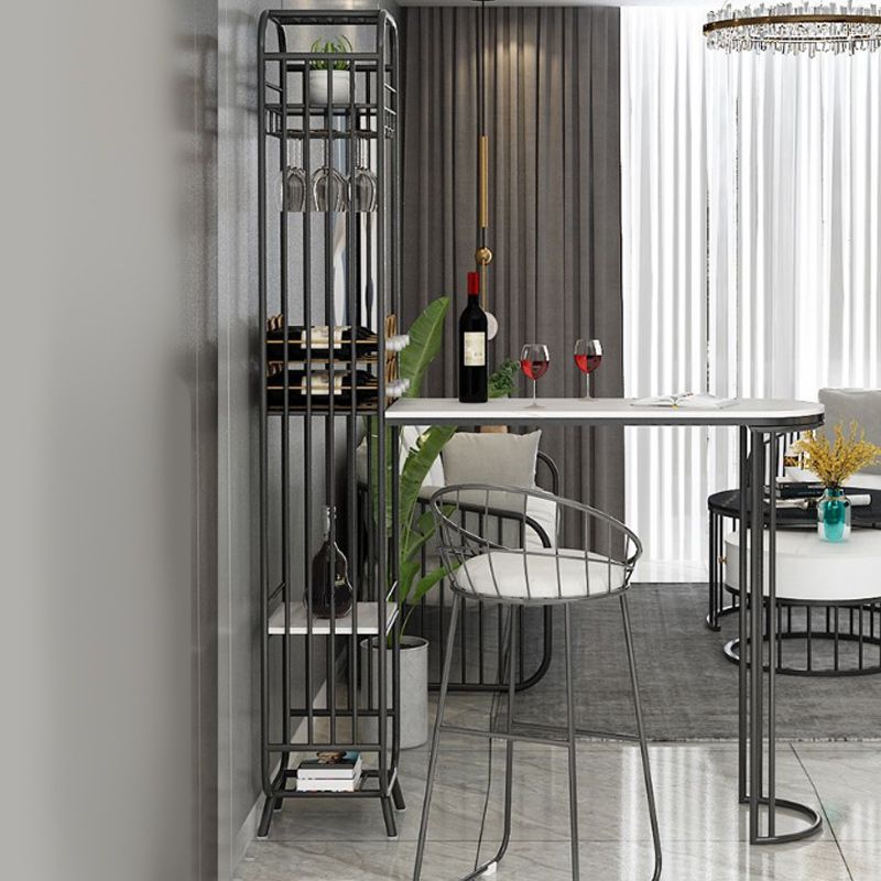 Stone Bar Dining Table Glam Rectangle Bar Table with Double Pedestal for Porch Kitchen