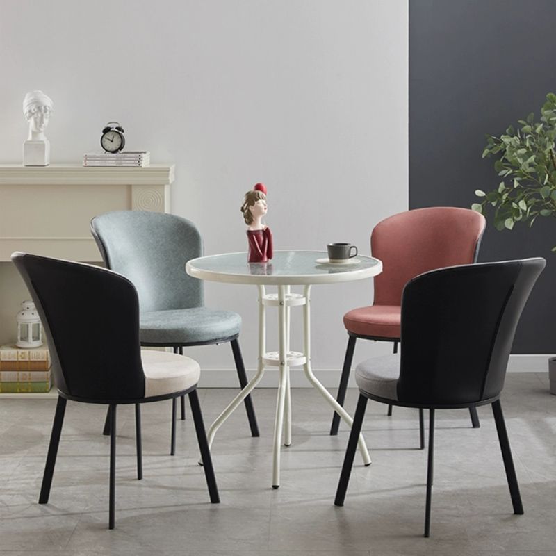 Glam Style Upholstered Armless Side Chair Metal 4 Black Finish Legs Solid Back Chairs
