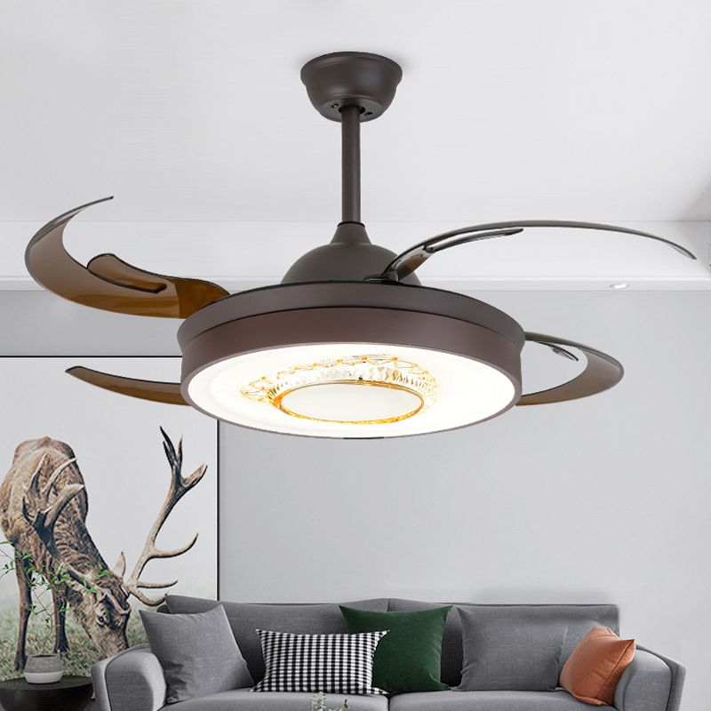 Omkeerbare gewei Blade LED -plafondventilator Noordse stijl Zwarte metalen metallic Downrod Semi Flush Mount Lamp met kristalelement