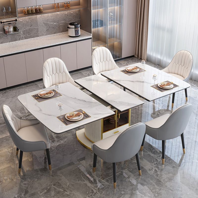 Mesa de comedor de piedra sinterizada extensible para la mesa de almacenamiento de lujo de restaurante con pedestal