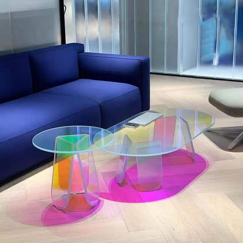 Light Luxury Gradient Colorful Coffee Table Round Oval Acrylic Coffee Table