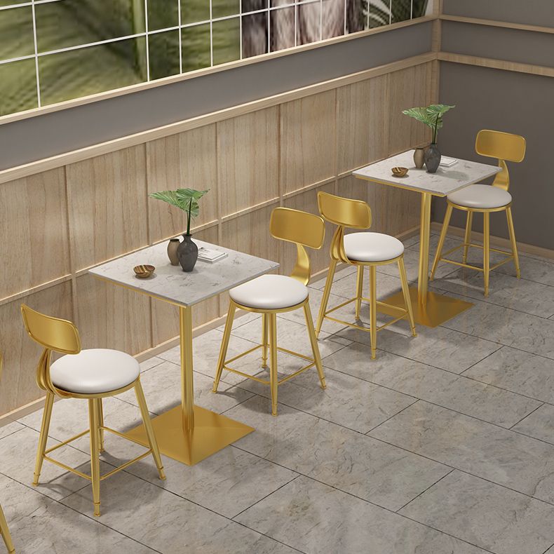 Faux Marble Pub Table Glam White Cocktail Bar Table with Metal Pedestal