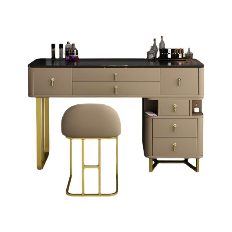 Pine Wood 7 Drawers Dresser with Stone Top Make-up Vanity for Bedroon