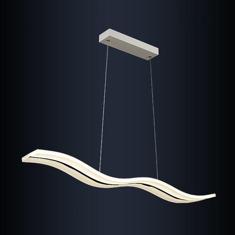 Minimalist Wave Island Pendant Light Acrylic Dinning Room LED Chandelier Lighting in White