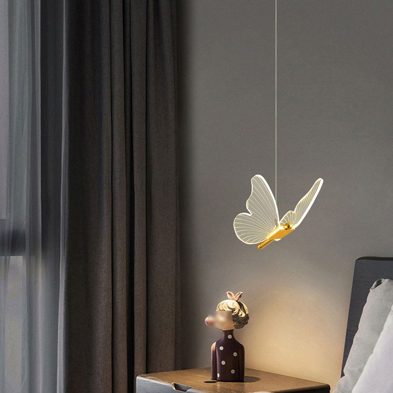 Luz colgante de LED de oro acrílico en la moderna lámpara de colgación de mariposa de hierro de lujo para el dormitorio