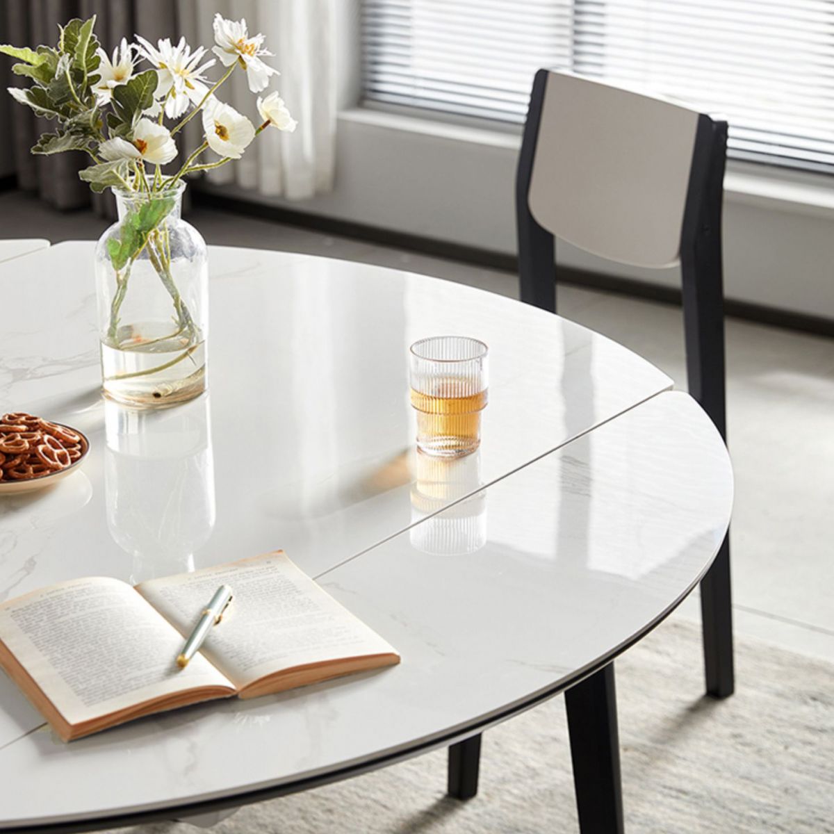 Stone Dining Table Round 4 Legs Dining Site Table, 51.18"x51.18"x29.9"