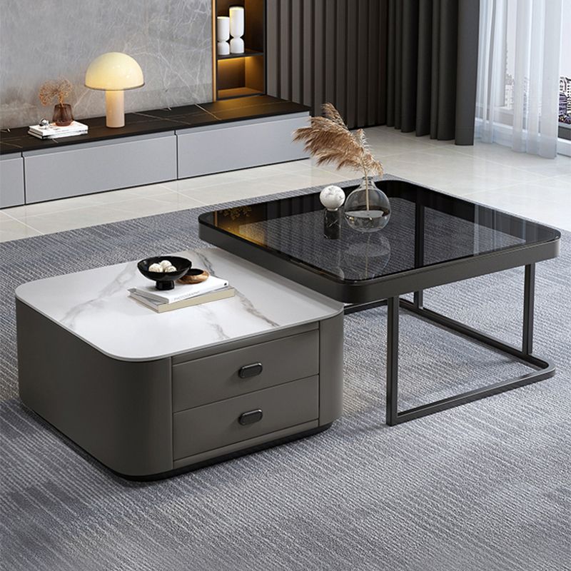 Square Coffee Table Glass Top Coffee Table Set for Living Room