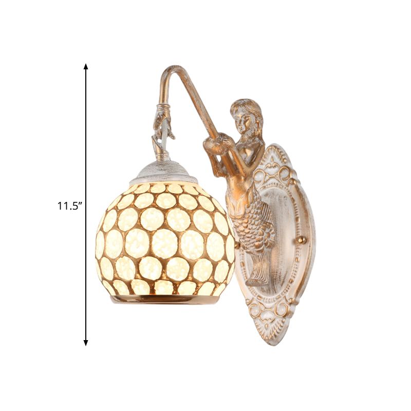 Sphere Bedroom Wall Lighting Ideas Traditional Style Metal 1 Head White Wall Sconce Light with Resin Mermaid Backplate