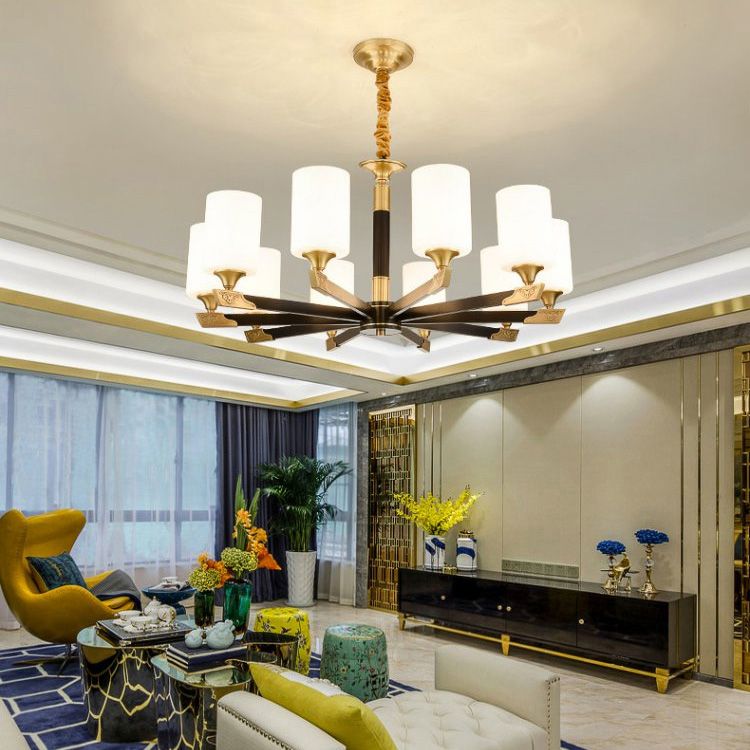 Light Luxury Style Chandelier Lighting Cylindrical Hanging Chandelier with Glass Shade
