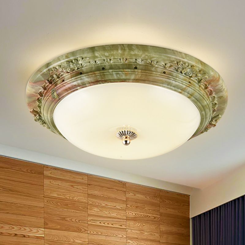 Green Cupola Soffitto Monte Light Country Milk Glass Bedroom LED Flush Monte Recata Illuminazione, 14 "/16" /19.5 " Larghezza