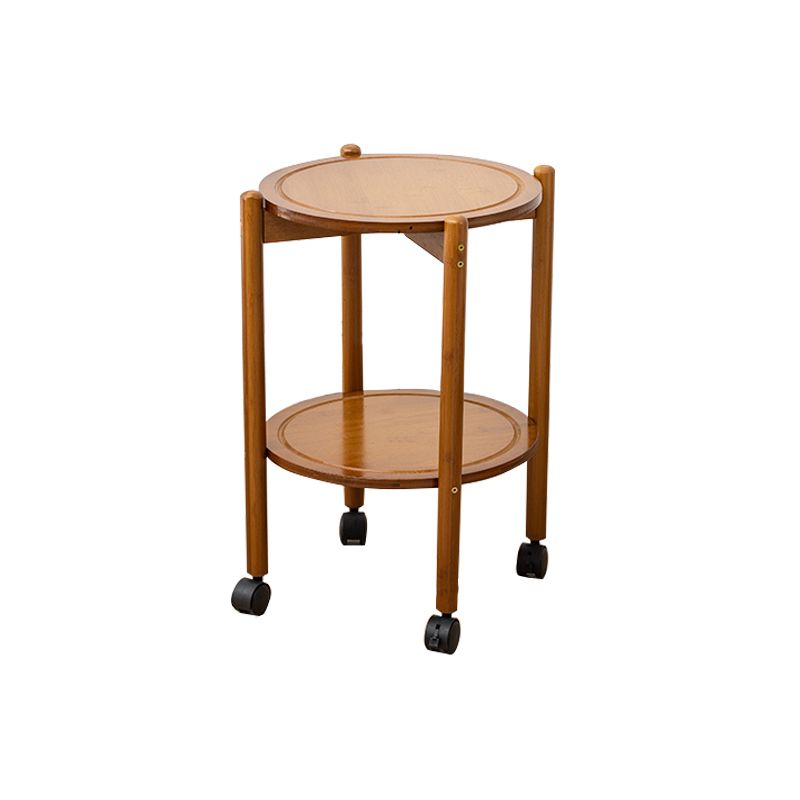 Modern Round Wood Side Table with 4 Legs and Storage for Living Room