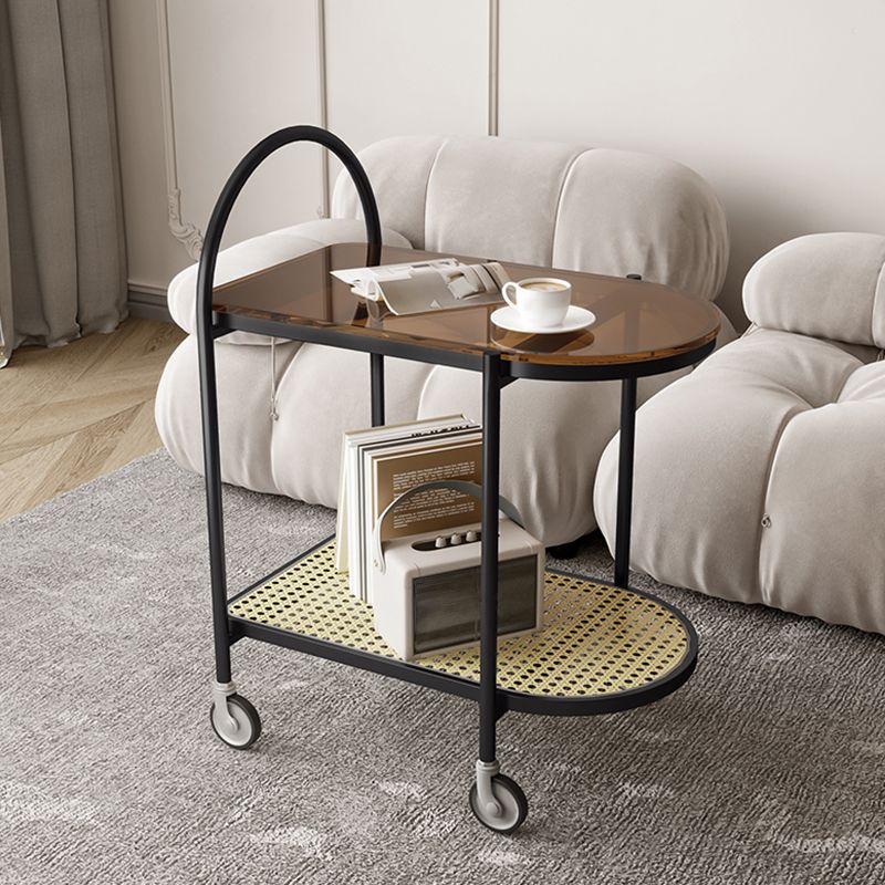 Modern Glass Corner Table Double Tier Side End Table with Storage